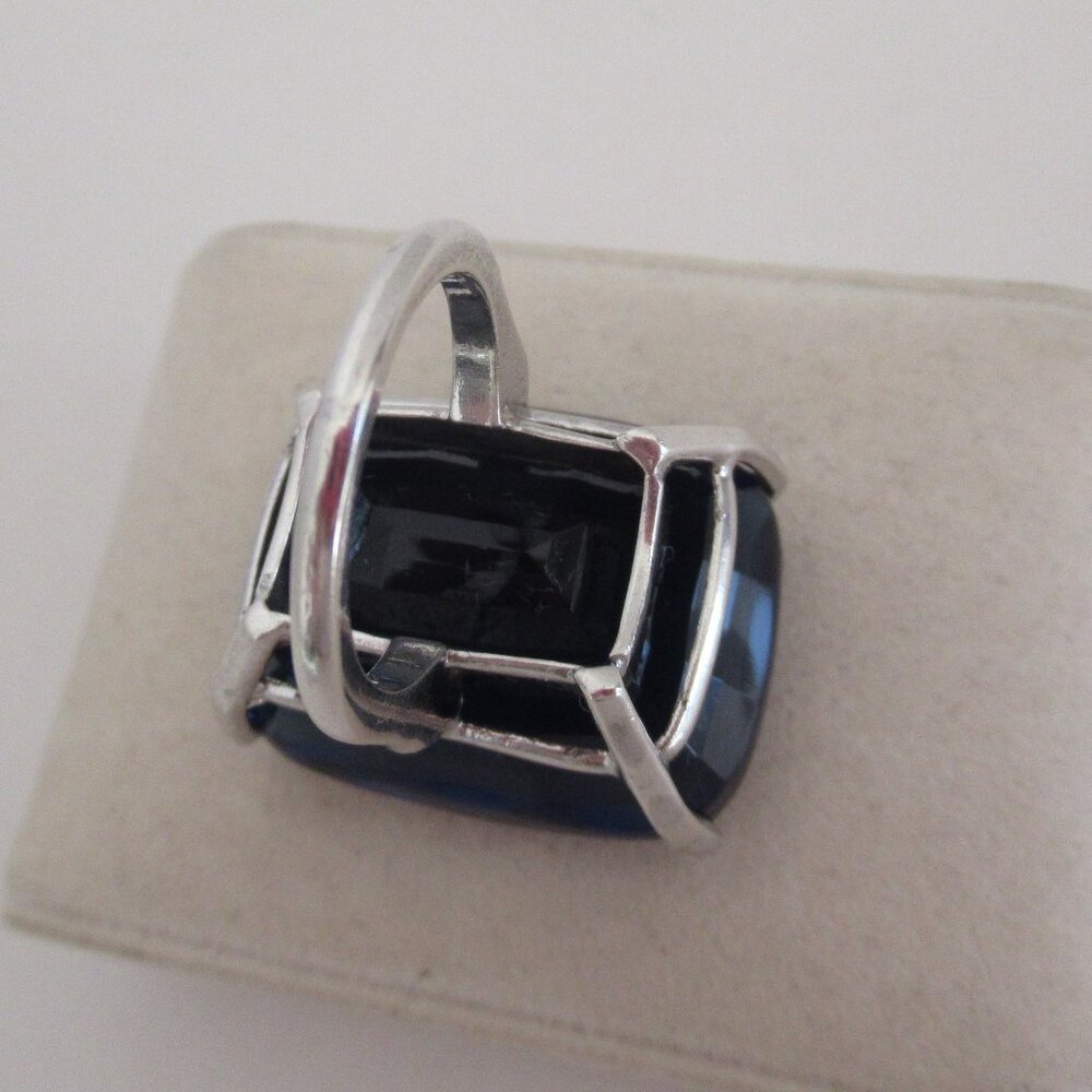Vintage Sterling Silver Large Blue Treated Stone 16 carat Size 7 Cocktail Ring - Picture 9 of 12